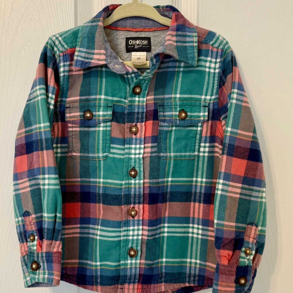 OshKosh B'gosh Multicolor Plaid Kids Button Down Shirt.  Boys 3T.